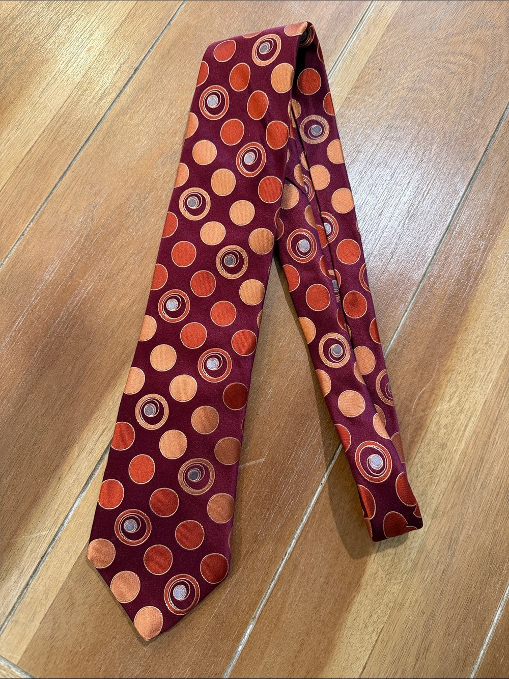 Men's Ted Baker Burgundy and Orange Polka Dot Silk Tie